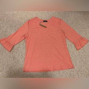 Syellowafter Women Blouse Top Color Rose 3/4 Sleeves V Neck Size M NWT